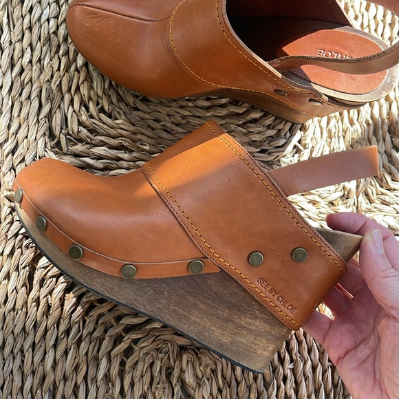 SeeByChloe Tan leather 3” wedge sling back Sz 39 - Picture 7 of 16